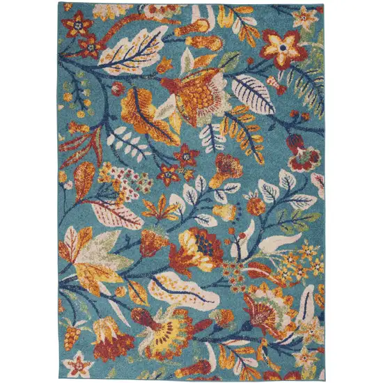 Aqua Floral Power Loom Area Rug Photo 1