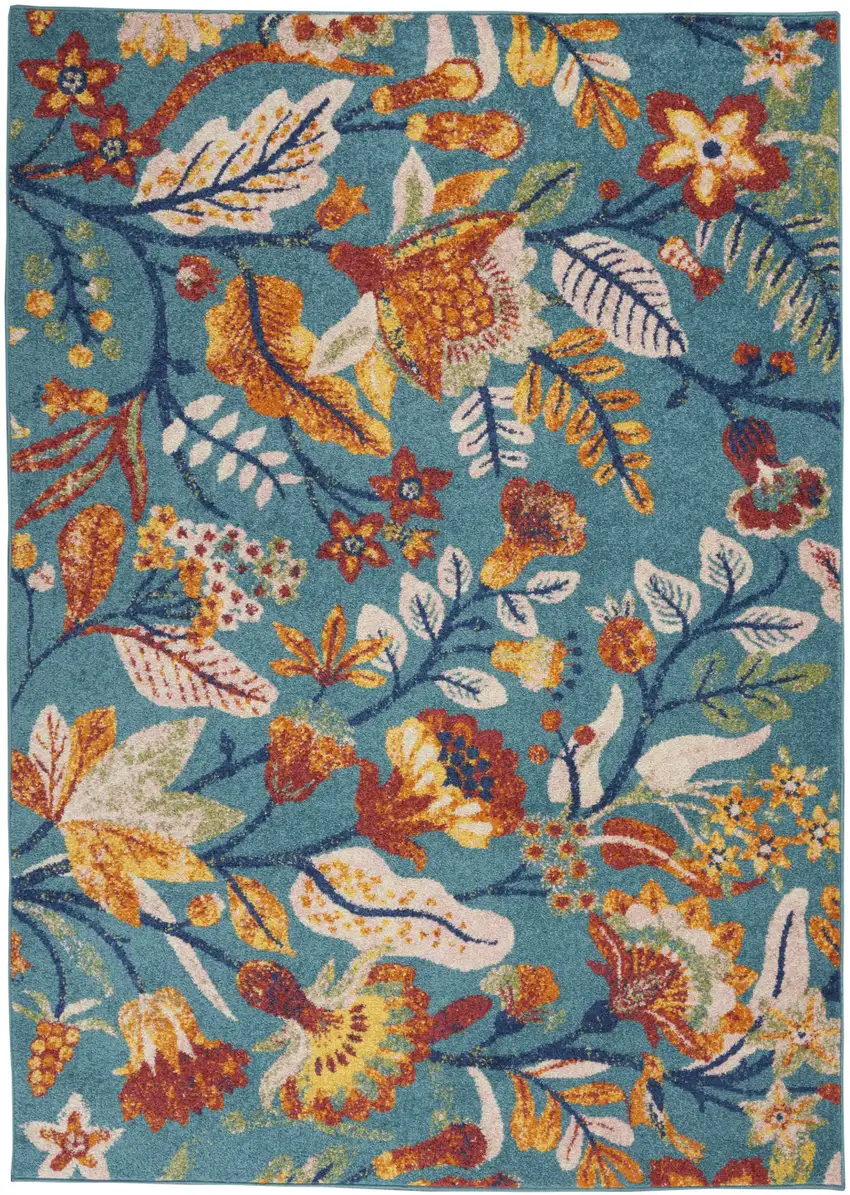 Aqua Floral Power Loom Area Rug Photo 1