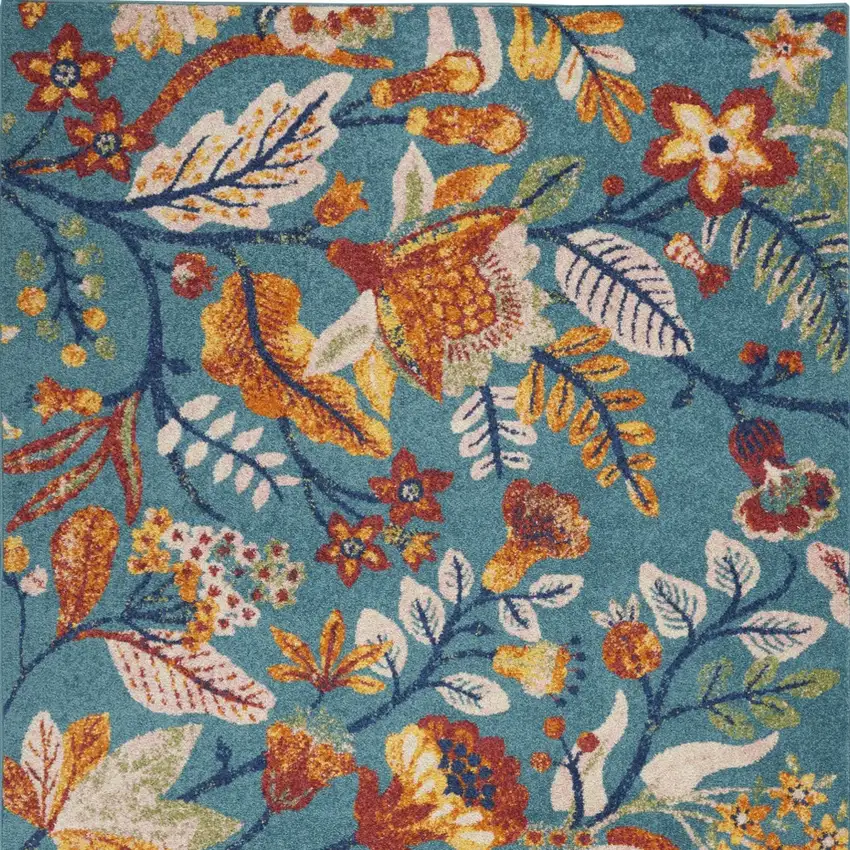 Aqua Floral Power Loom Area Rug Photo 9