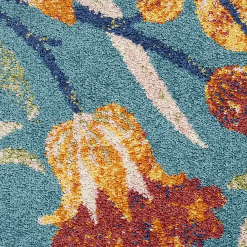 Aqua Floral Power Loom Area Rug Photo 8