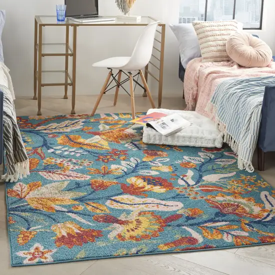 Aqua Floral Power Loom Area Rug Photo 5