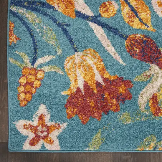 Aqua Floral Power Loom Area Rug Photo 7