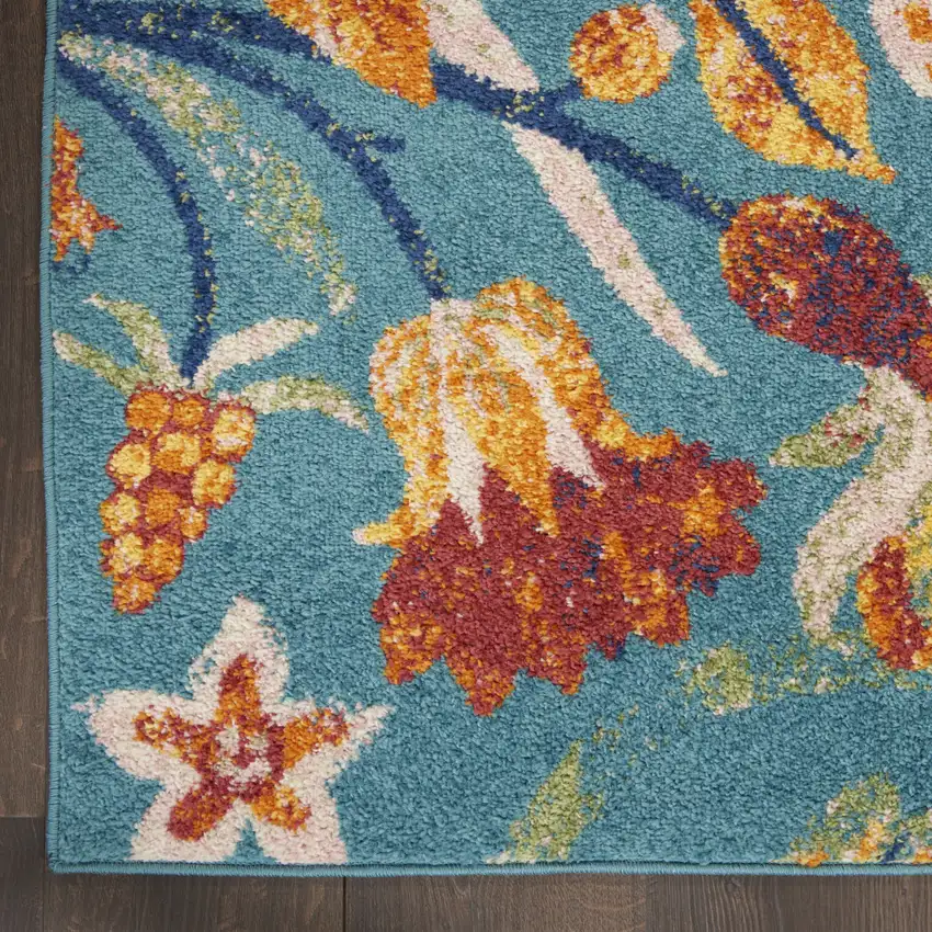 Aqua Floral Power Loom Area Rug Photo 7