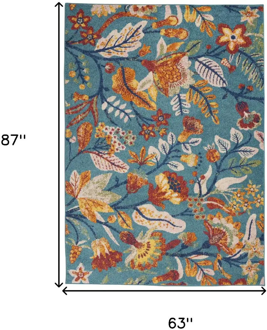 Aqua Floral Power Loom Area Rug Photo 3