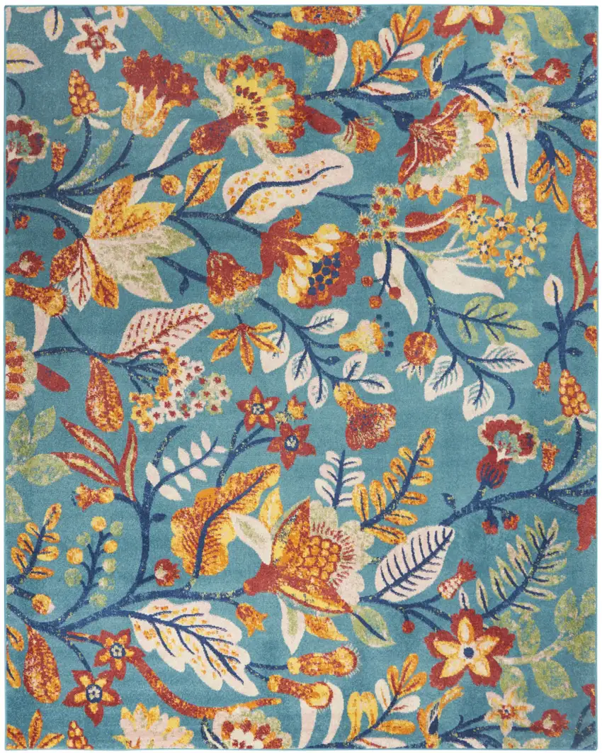 Aqua Floral Power Loom Area Rug Photo 6