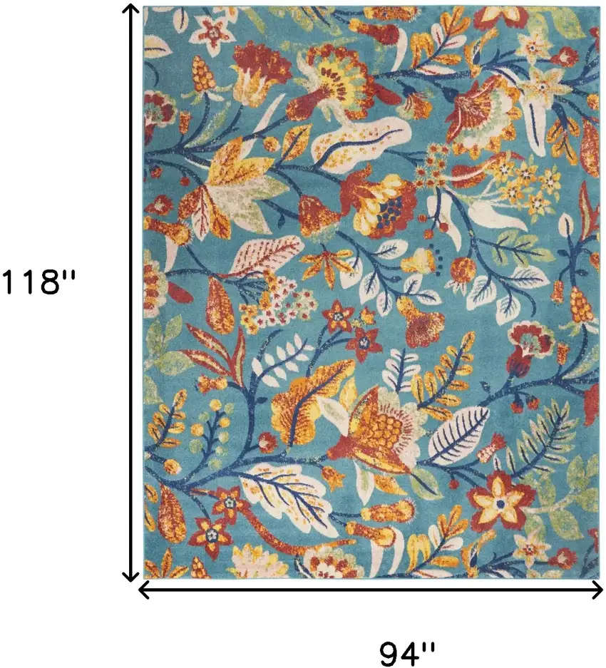 Aqua Floral Power Loom Area Rug Photo 3