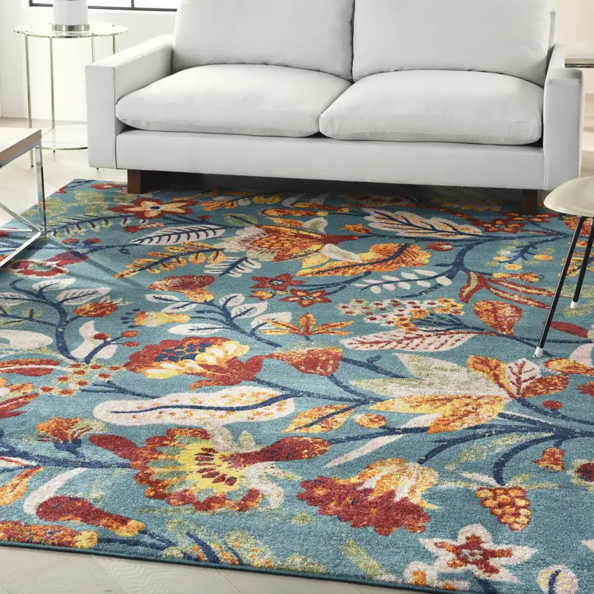 Aqua Floral Power Loom Area Rug Photo 4
