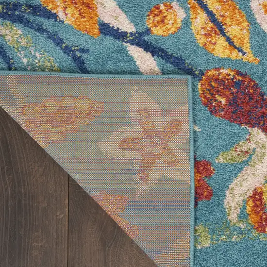 Aqua Floral Power Loom Area Rug Photo 9