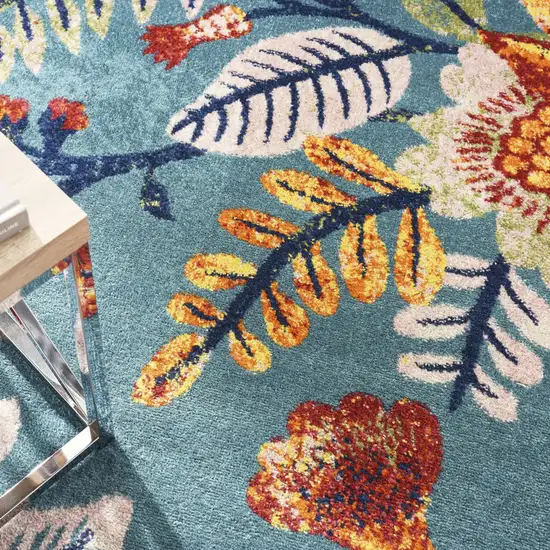 Aqua Floral Power Loom Area Rug Photo 3