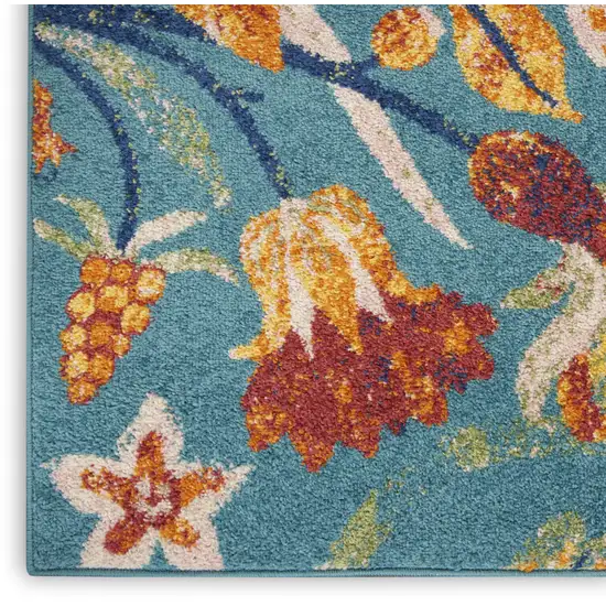Aqua Floral Power Loom Area Rug Photo 8