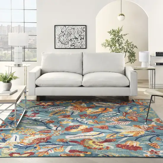 Aqua Floral Power Loom Area Rug Photo 4