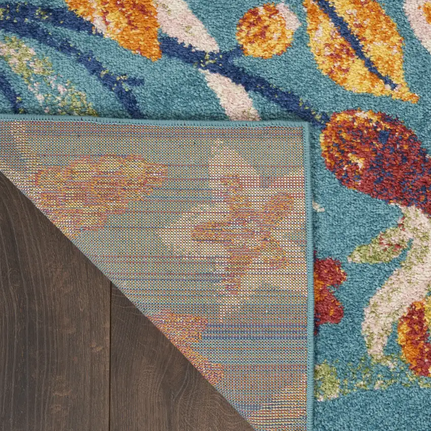 Aqua Floral Power Loom Area Rug Photo 8