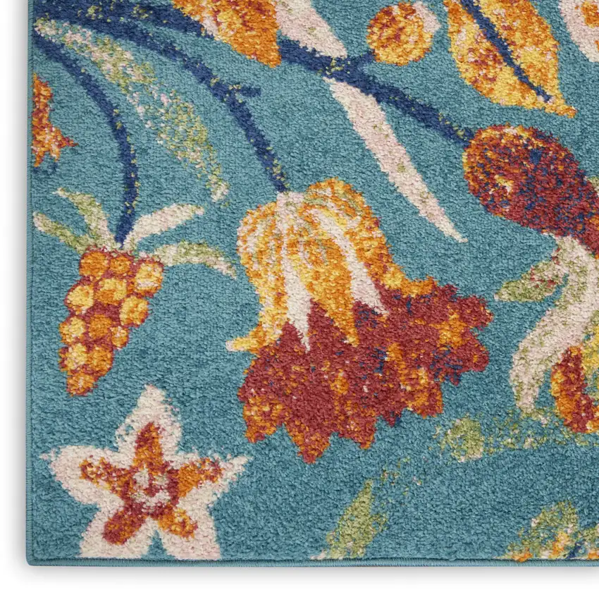 Aqua Floral Power Loom Area Rug Photo 6