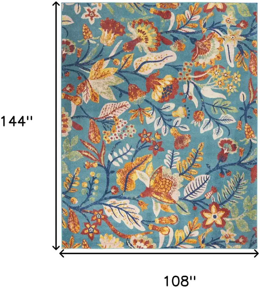 Aqua Floral Power Loom Area Rug Photo 3