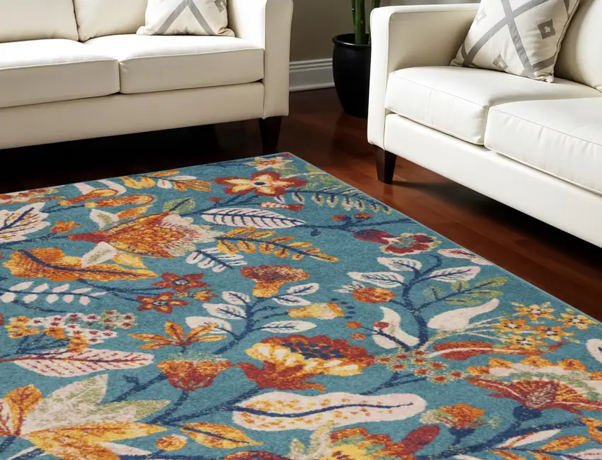 Aqua Floral Power Loom Area Rug Photo 1