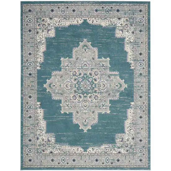 Aqua Floral Power Loom Distressed Area Rug Photo 2