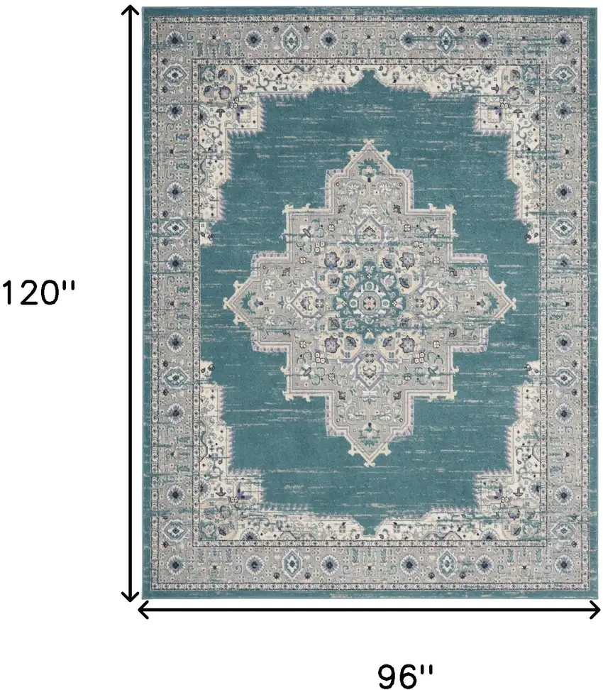 Aqua Floral Power Loom Distressed Area Rug Photo 8