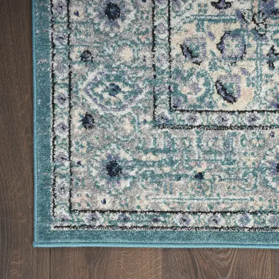 Aqua Floral Power Loom Distressed Area Rug Photo 9
