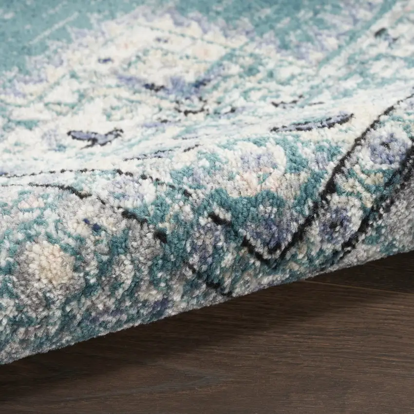 Aqua Floral Power Loom Distressed Area Rug Photo 7