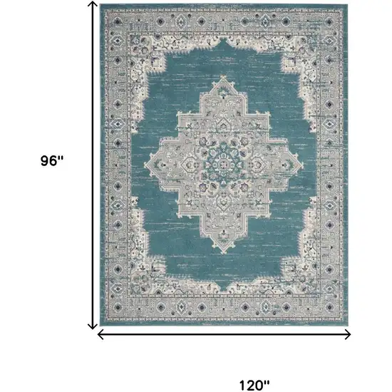 Aqua Floral Power Loom Distressed Area Rug Photo 9