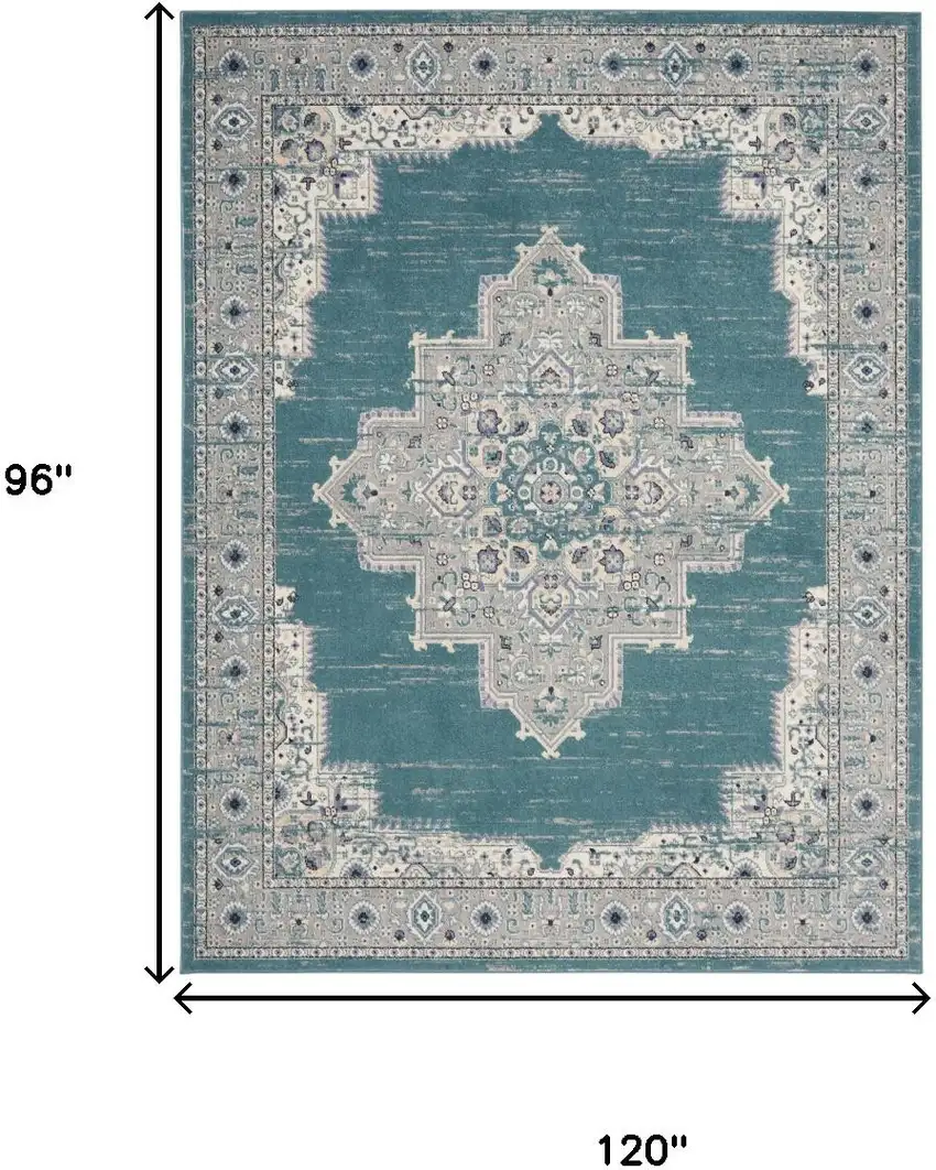 Aqua Floral Power Loom Distressed Area Rug Photo 9