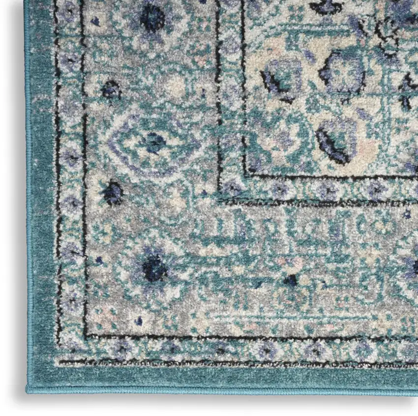 Aqua Floral Power Loom Distressed Area Rug Photo 8