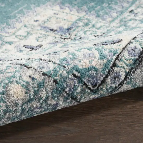 Aqua Floral Power Loom Distressed Area Rug Photo 8