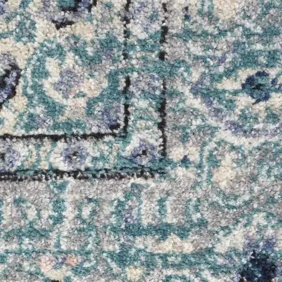Aqua Floral Power Loom Distressed Area Rug Photo 1