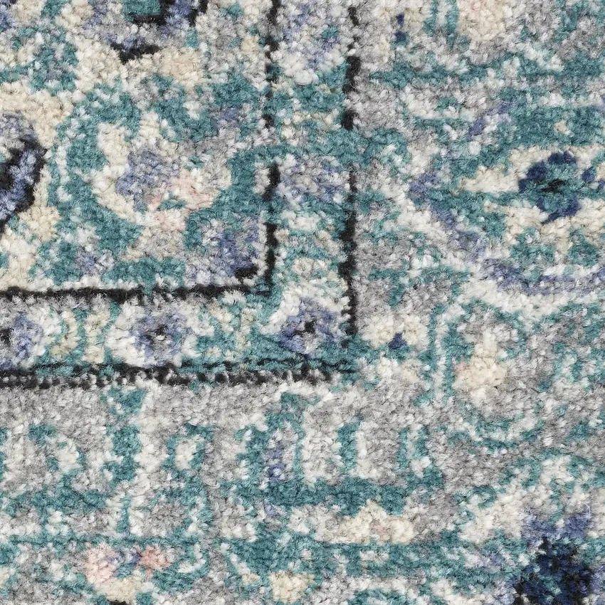 Aqua Floral Power Loom Distressed Area Rug Photo 1