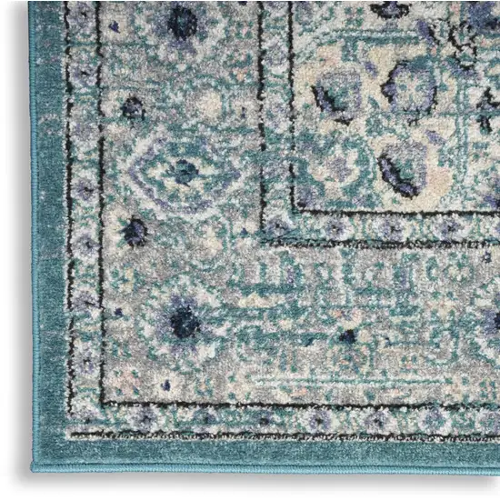 Aqua Floral Power Loom Distressed Area Rug Photo 9