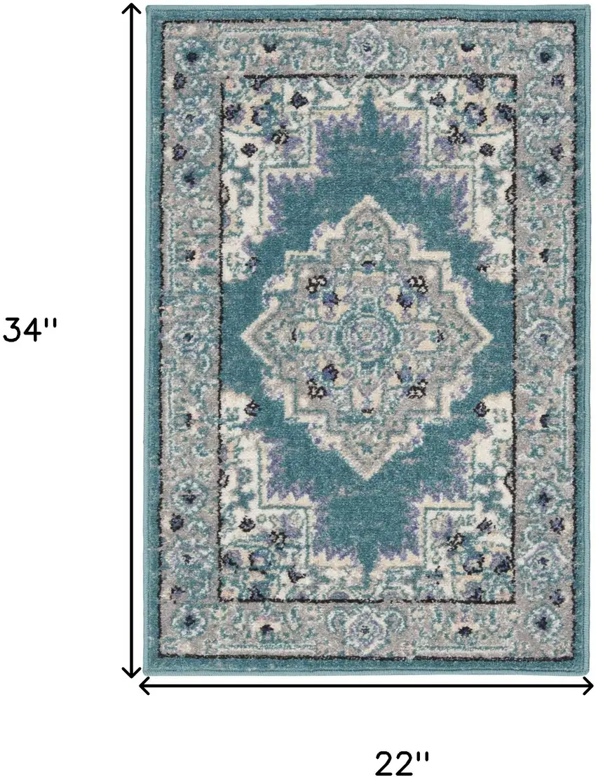 Aqua Floral Power Loom Distressed Area Rug Photo 6