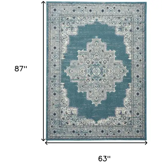 Aqua Floral Power Loom Distressed Area Rug Photo 8