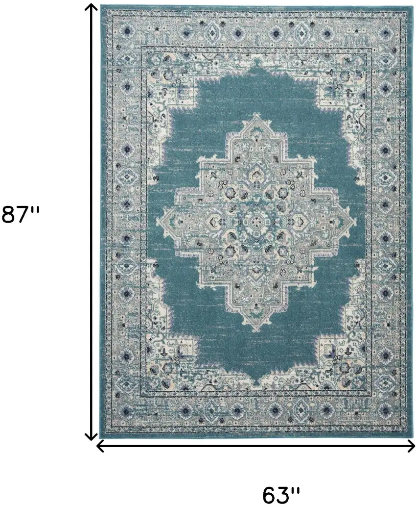 Aqua Floral Power Loom Distressed Area Rug Photo 8