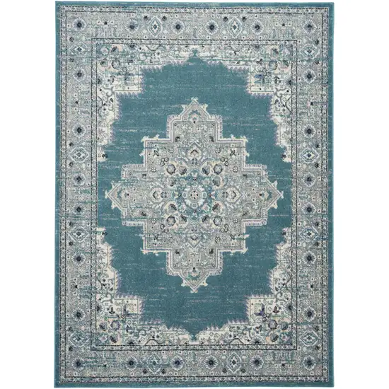 Aqua Floral Power Loom Distressed Area Rug Photo 2
