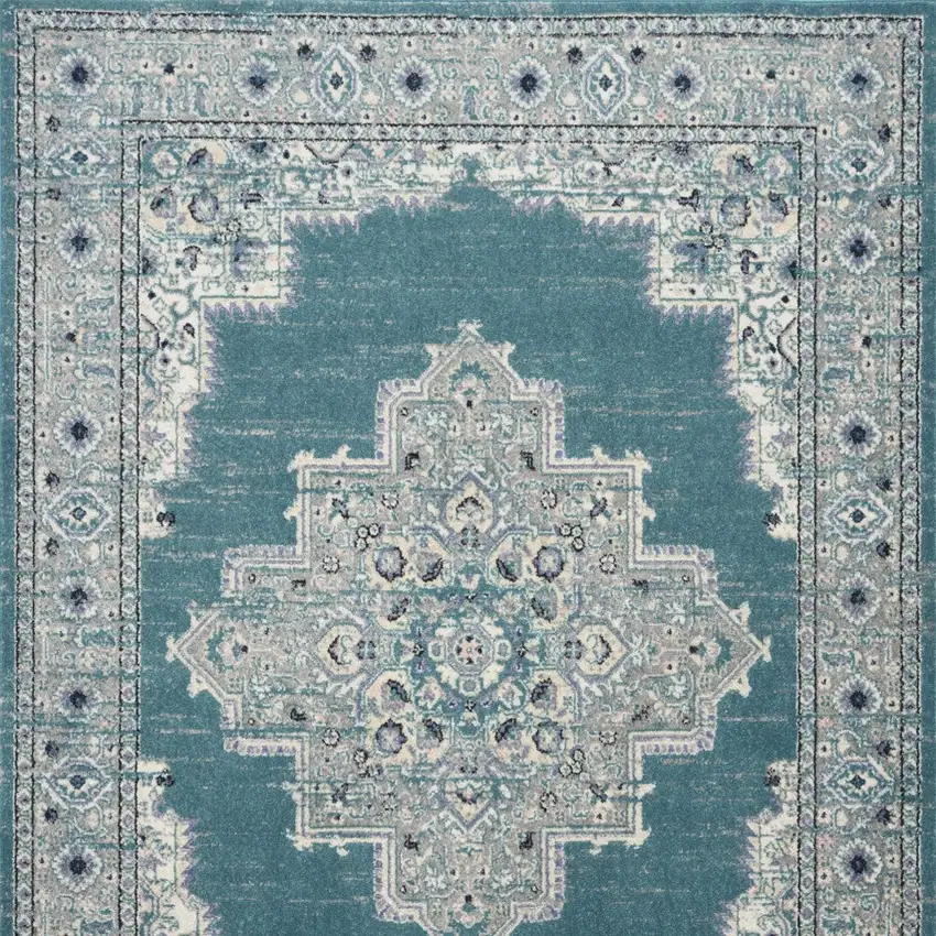 Aqua Floral Power Loom Distressed Area Rug Photo 7