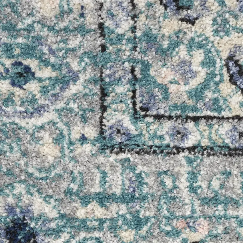 Aqua Floral Power Loom Distressed Area Rug Photo 1