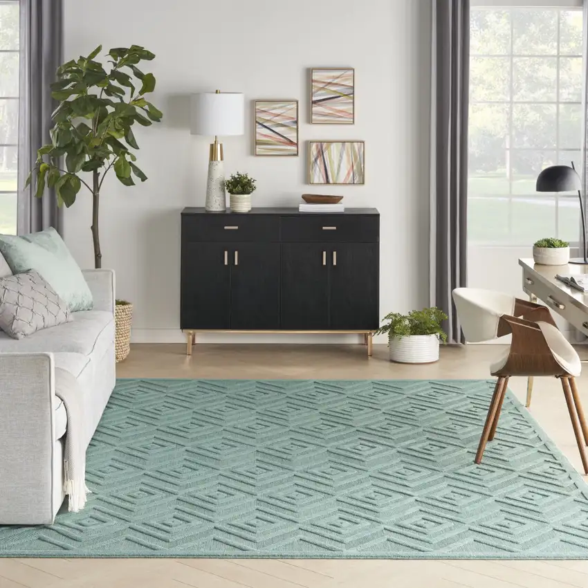 Aqua Geometric Flatweave Area Rug Photo 6