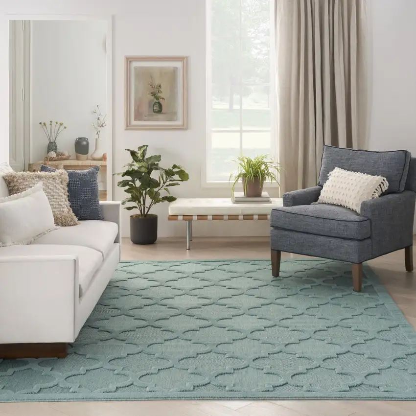 Aqua Geometric Flatweave Area Rug Photo 7
