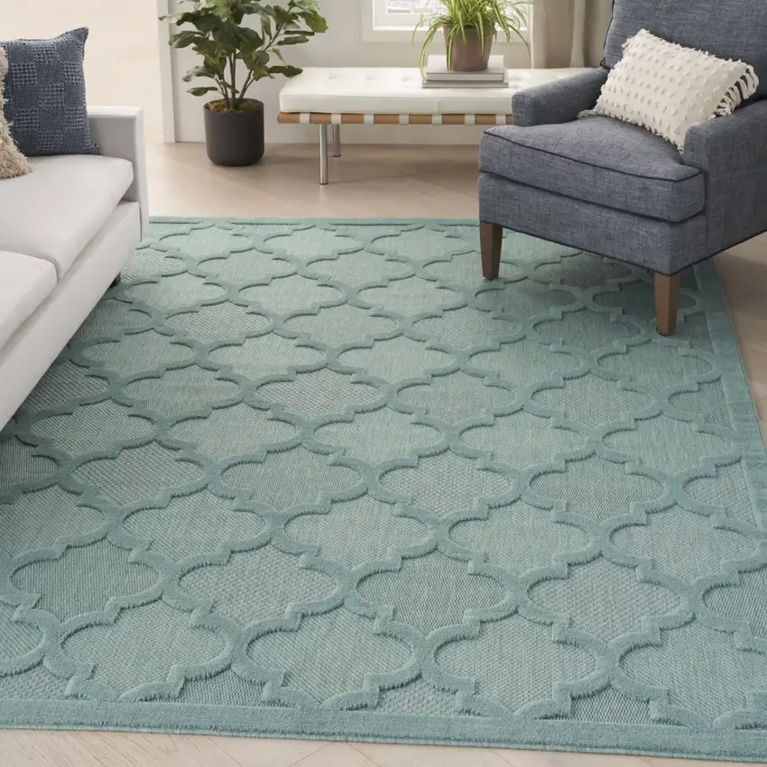 Aqua Geometric Flatweave Area Rug Photo 6