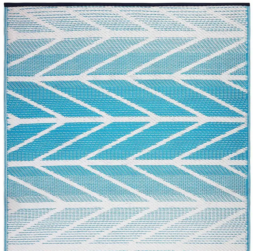 Aqua Geometric Machine Braided Distressed Area Rug With UV Protection Photo 4