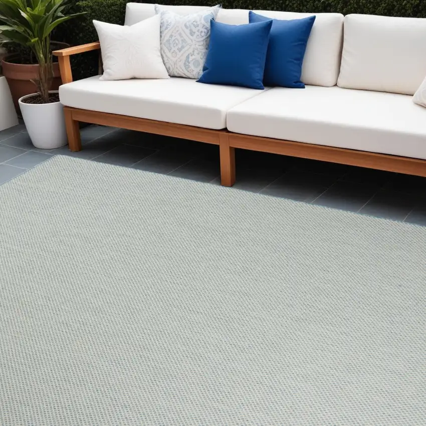 Aqua and Ivory Indoor Outdoor Area Rug Photo 1