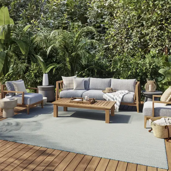 Aqua And Ivory Indoor Outdoor Area Rug Photo 8