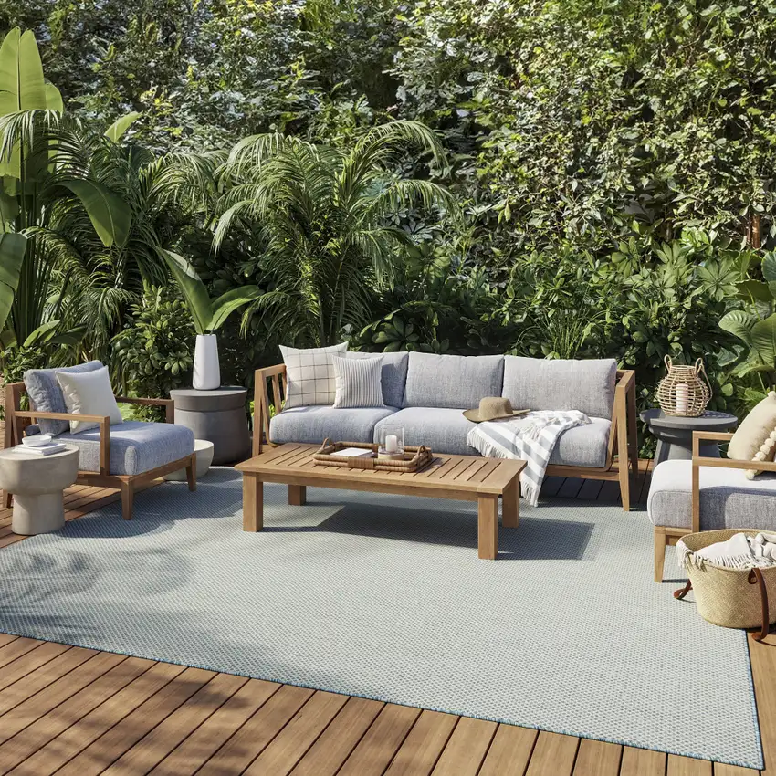 Aqua And Ivory Indoor Outdoor Area Rug Photo 8