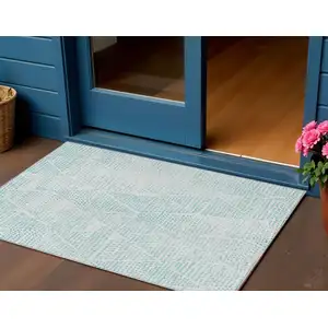 Photo of Aqua Geometric Washable Non Skid Indoor Outdoor Area Rug