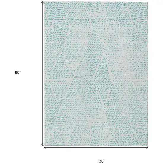 Aqua Geometric Washable Non Skid Indoor Outdoor Area Rug Photo 3