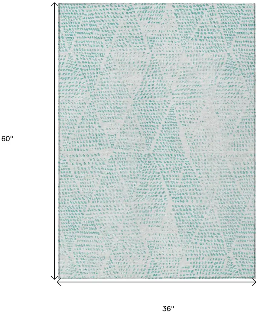Aqua Geometric Washable Non Skid Indoor Outdoor Area Rug Photo 3