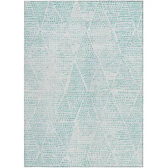 Aqua Geometric Washable Non Skid Indoor Outdoor Area Rug Photo 5