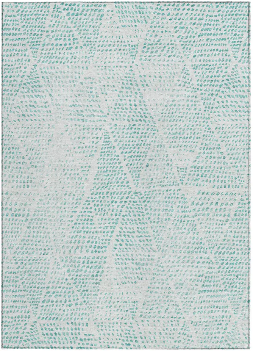 Aqua Geometric Washable Non Skid Indoor Outdoor Area Rug Photo 5