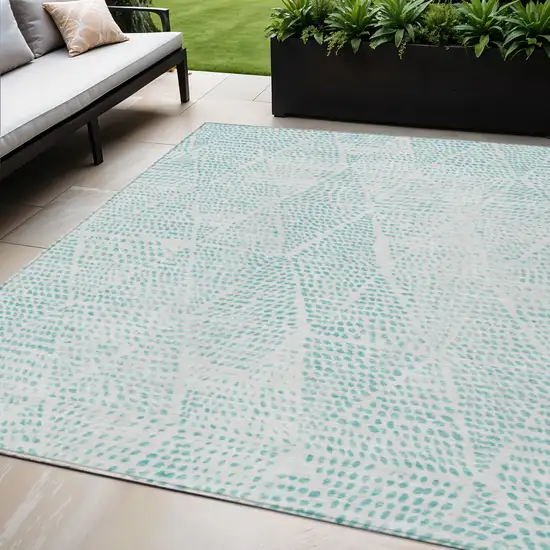 Aqua Geometric Washable Non Skid Indoor Outdoor Area Rug Photo 1