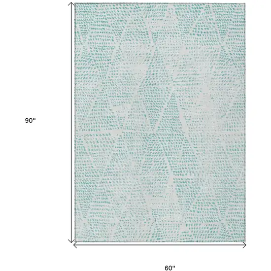 Aqua Geometric Washable Non Skid Indoor Outdoor Area Rug Photo 3